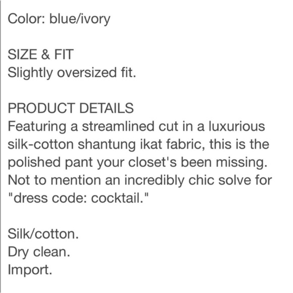 J Crew Collection | Silk Ikat Print Cigarette Pants | Navy & White | Women's 6 - Picture 2 of 15